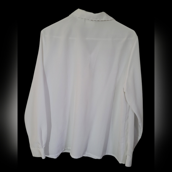 Elizabeth Williams Sz Lg White Long Sleeved Button Down Blouse - Picture 8 of 8